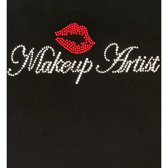 MAKEUP ARTIST Rhinestone Graphic Embellished Black T-Shirt Size Large - NEW - Picture 3 of 5